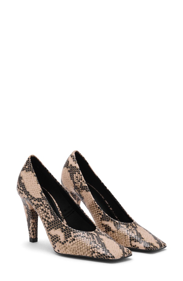 マンゴ レディース シューズ ヒール プリント MANGO Print Square Toe Pump Beige ベージュ
