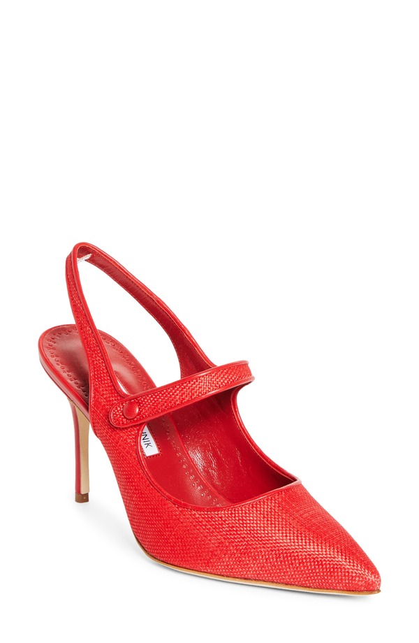 マノロ ブラニク レディース シューズ パンプス Manolo Blahnik Camparisli Pointed Toe Mary Jane Slingback Pump Bright Red/ Bright Red 赤いこと