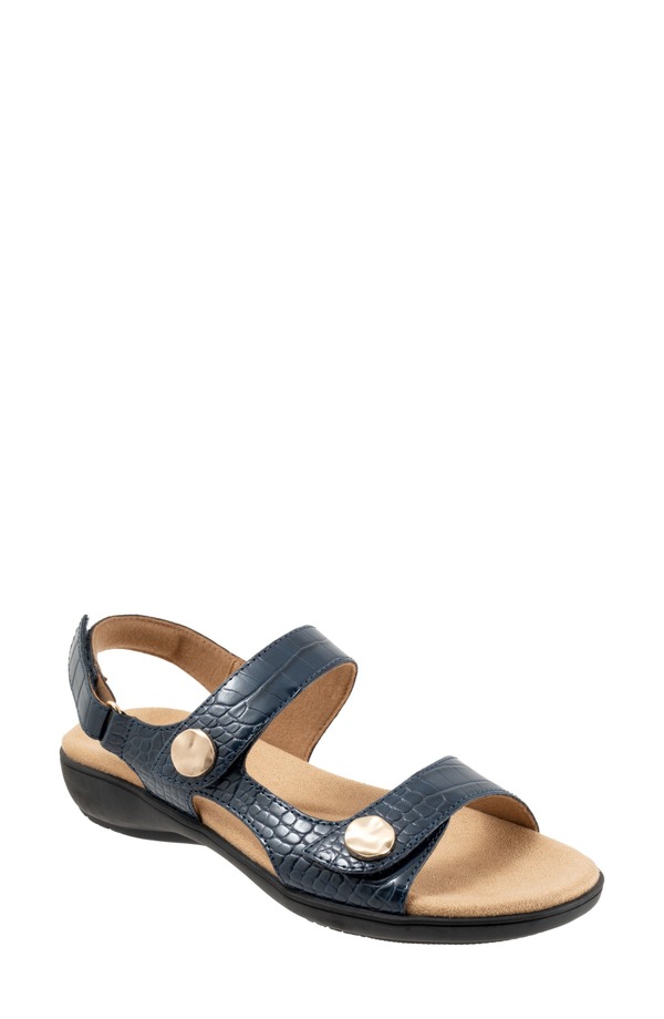 トロッターズ レディース シューズ 踵 サンダル Trotters Romi Croco Slingback Sandal Navy 米国海軍