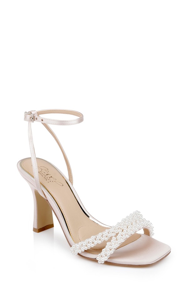 ジュウェルダグレイミシュカ レディース シューズ 踵 サンダル アンクル Jewel Badgley Mischka Noah Embellished Ankle Strap Sandal Champagne Satin 三鞭酒