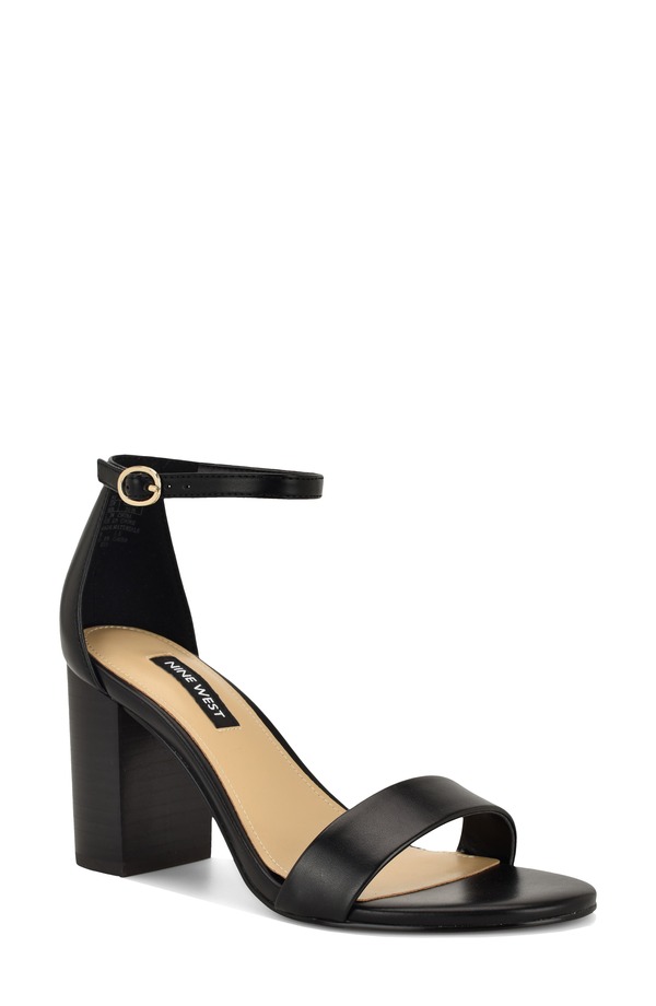 ナインウェスト レディース シューズ 踵 サンダル アンクル Nine Westoniann Ankle Strap Sandal Black Stacked Heel 黒いこと