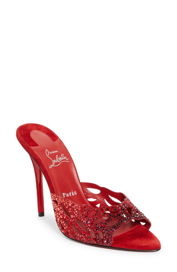 クリスチャン・ルブタン レディース シューズ サンダル Christian Louboutin Lasera Ombr Crystal Embellished Slide Sandal Fever/ Mix Degrade