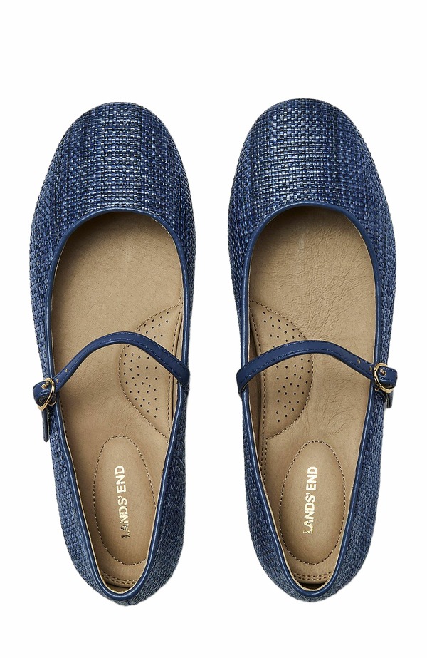 ランズエンド レディース シューズ パンプス Lands' End Classic Raffia Mary Jane Flats Mediterranean Blue ブルー