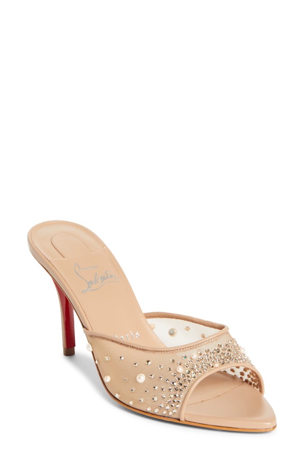 クリスチャン・ルブタン レディース シューズ サンダル メッシュ Christian Louboutin Miss Z Crystal Embellished Mesh Pointed Toe Sandal Blush/ Blush 毛はらい