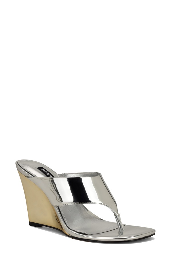 ナインウェスト レディース シューズ ヒール Nine West Presa Wedge Flip Flop Silver シルバー