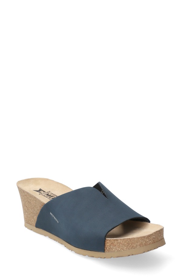 メフィスト レディース シューズ ヒール サンダル Mephisto Lisane Wedge Slide Sandal Navy Nubuck Leather ネイビー