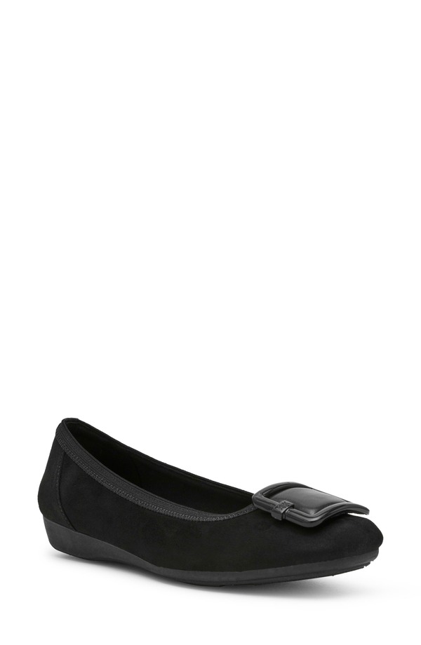 アンクライン レディース シューズ パンプス Anne Klein Umari Ballet Flat Black Suede 黒いこと