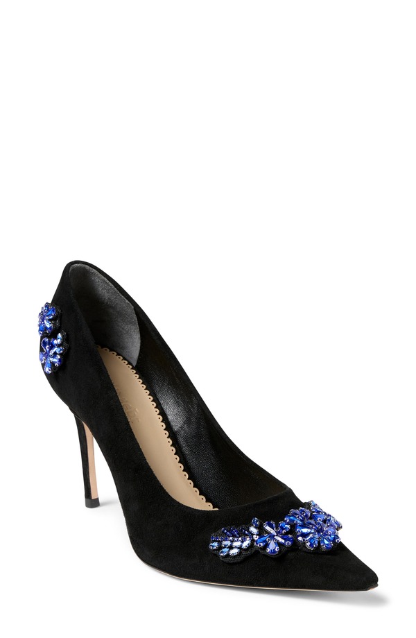 サンク セプト レディース シューズ 踵 Cinq Sept Appliqu Pointed Toe Pump Black/ Blue Crystal 黒いこと