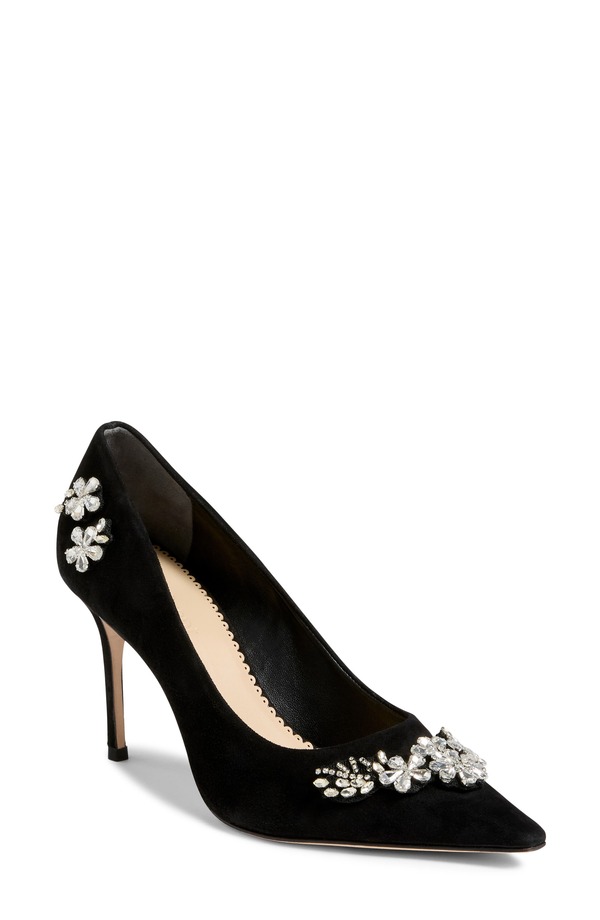 サンク セプト レディース シューズ 踵 Cinq Sept Appliqu Pointed Toe Pump Black/ Clear Crystal 黒いこと