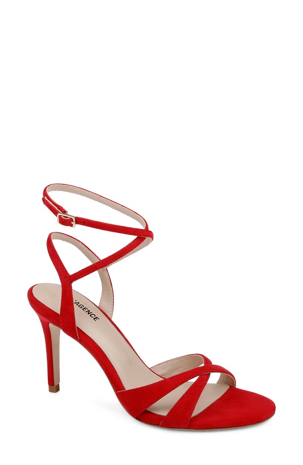ラジャンス レディース シューズ 踵 サンダル アンクル L\u0027AGENCE Mirandankle Strap Sandal Red Suede 赤いこと