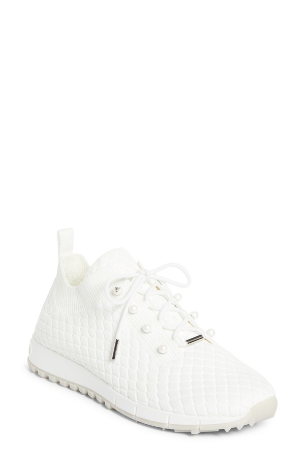 ジミーチュー レディース シューズ スニーカー ニット Jimmy Choo Veles Faux Pearl Knit Sneaker X White ホワイト｜ReVida 店