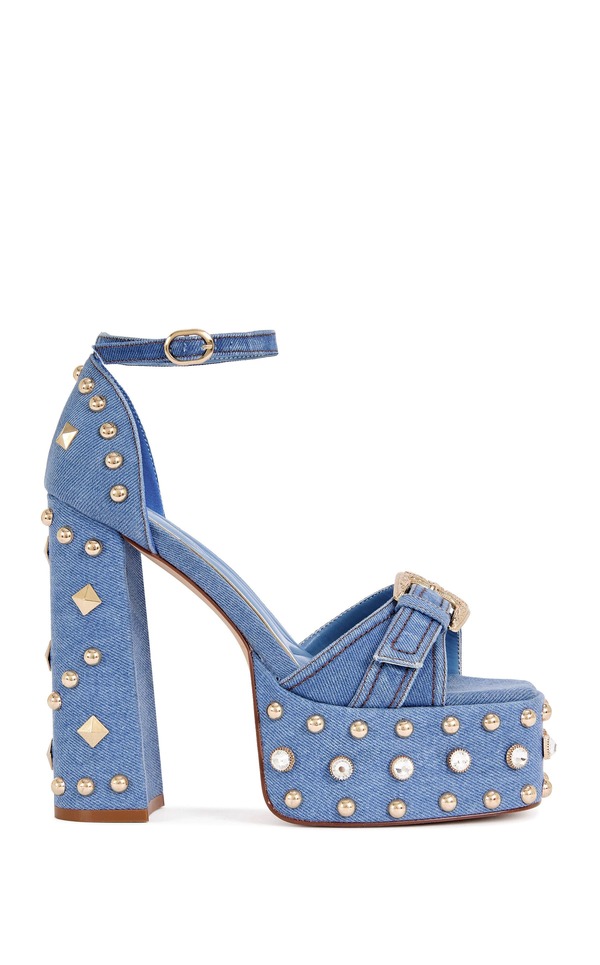 アザレア 一 レディース シューズ 踵 サンダル AZALEA WANG Evgenia Block Sandal Denim ジーンズ