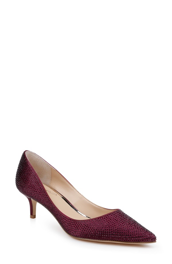 ジュウェルダグレイミシュカ レディース シューズ 踵 Jewel Badgley Mischka Frenchie Pointed Toe Pump Bordeaux Satin