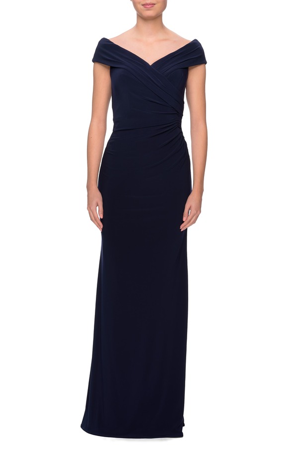 ラフェム レディース トップス ワンピース ジャージー La Femme Off The Shoulder Jersey Dress with Ruching Navy ネイビー