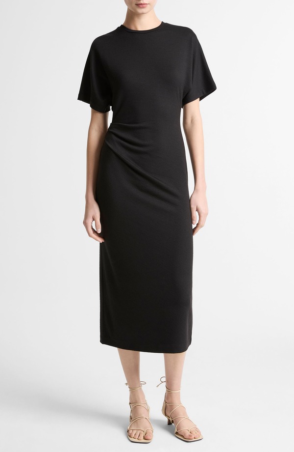ヴィンス レディース トップス ワンピース ギャザー ミディ Vince Side Ruched Midi Dress Black ブラック