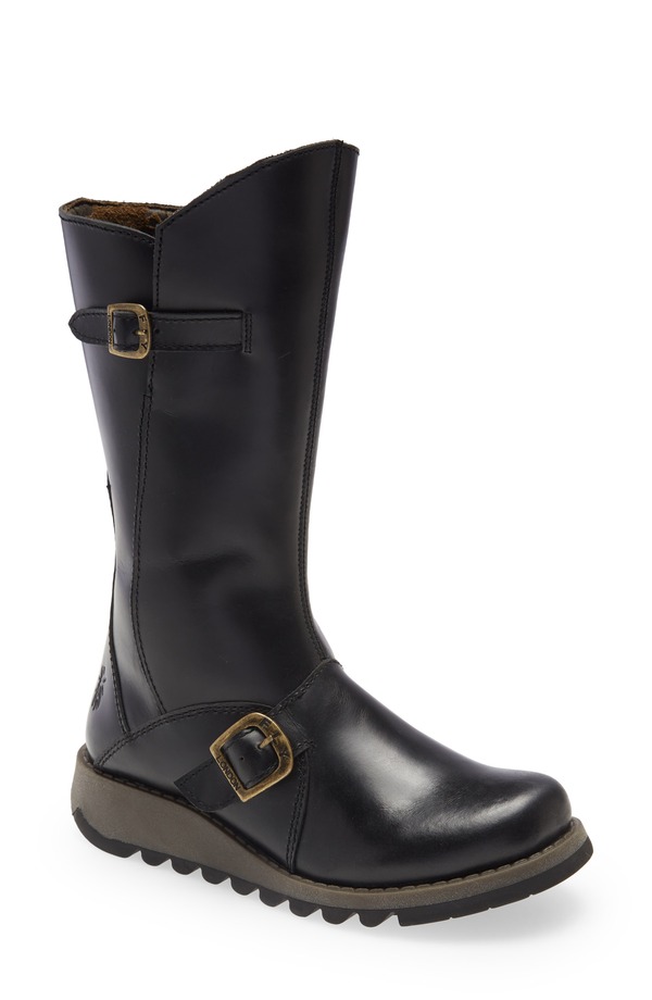 飛球英国の首都 レディース シューズ ブーツ・レインブーツ Fly London Mes Boot Black Leather 黒いこと