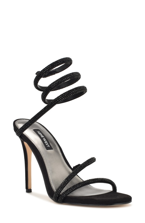 ナインウェスト レディース シューズ 踵 サンダル アンクル Nine West Maskill Rhinestone Ankle Wrap Sandal Black 001 黒いこと