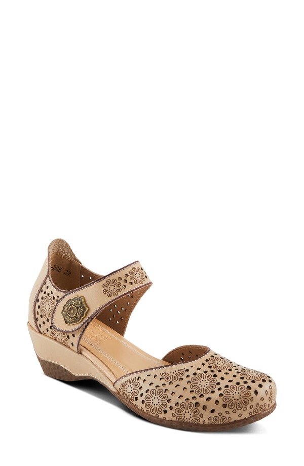 スプリングステップ レディース シューズ ヒール フラワー柄 フラワー L'Artiste by Spring Step Americana Floral Perforated Pump Beige ベージュ｜ReVida 店