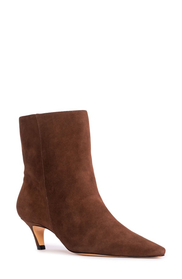 ブラックスエードスタジオ レディース シューズ ブーツ・レインブーツ 踵 BLACK SUEDE STUDIO Avenue 50 Pointed Toe Kitten Heel Bootie Brown Kid Suede 赤銅色