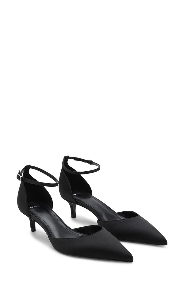 マンゴ レディース シューズ ヒール アンクル MANGO Ankle Strapointed Toe Kitten Heel Pump Black ブラック｜ReVida 店