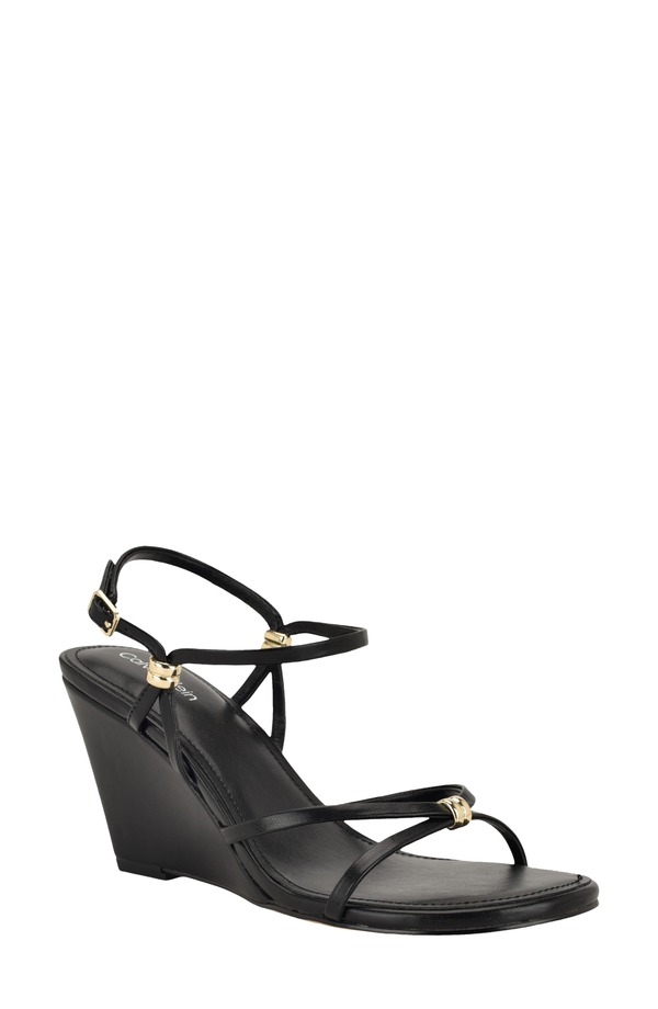 カルバンクライン レディース シューズ 踵 サンダル アンクル Calvin Klein Deliney Ankle Strap Wedge Sandal Black 黒いこと