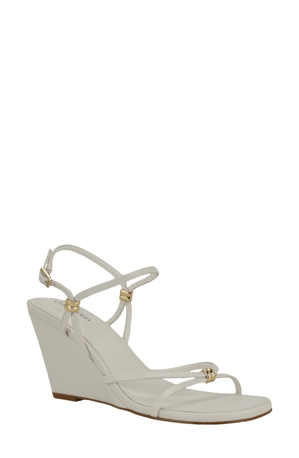 カルバンクライン レディース シューズ 踵 サンダル アンクル Calvin Klein Deliney Ankle Strap Wedge Sandal White 白いこと