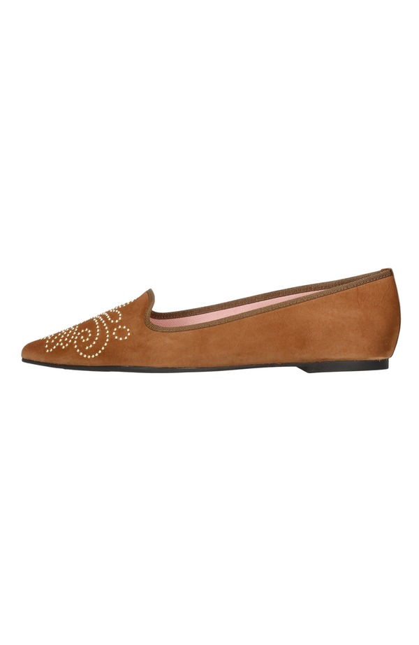 プリティ・バレリーナ レディース シューズ スリッポン・ローファー Pretty Ballerinas Pointed Toe Studded Loafer Brown 赤銅色