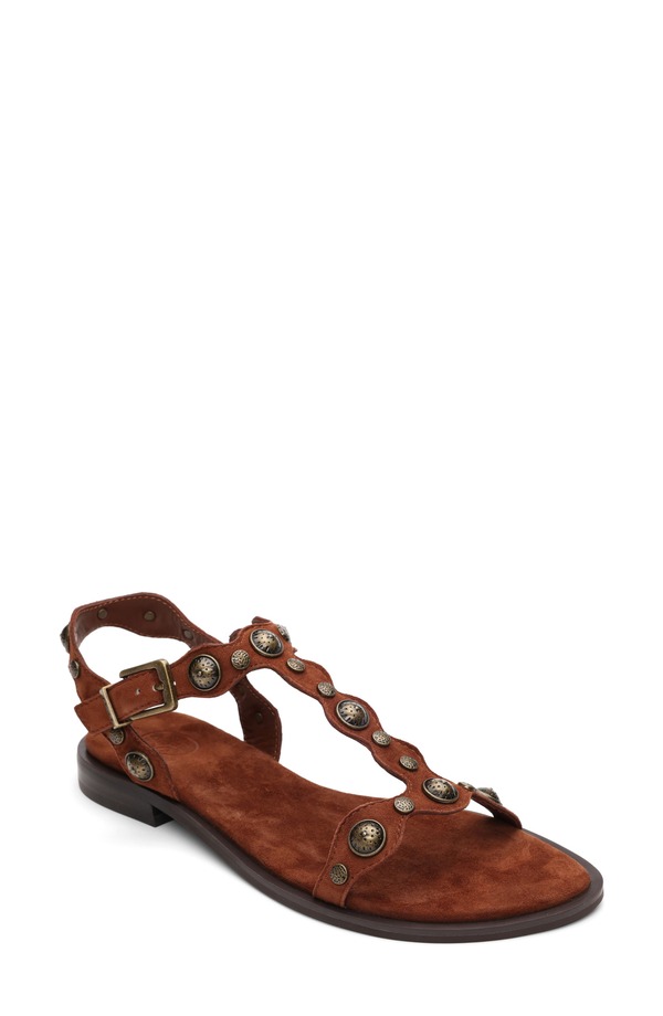 アッシュ レディース シューズ サンダル トール アンクル Ash Phanny Metallic Studded Ankle Strap Sandal Tajine メタリック|ReVida 店