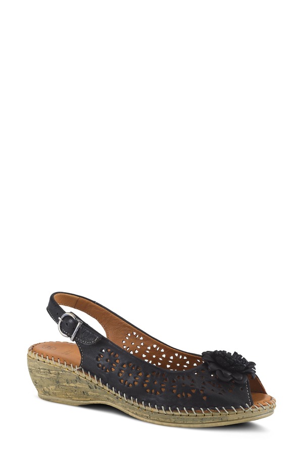 発条足取り レディース シューズ 踵 サンダル Spring Step Belford Slingback Sandal Black Leather 黒いこと