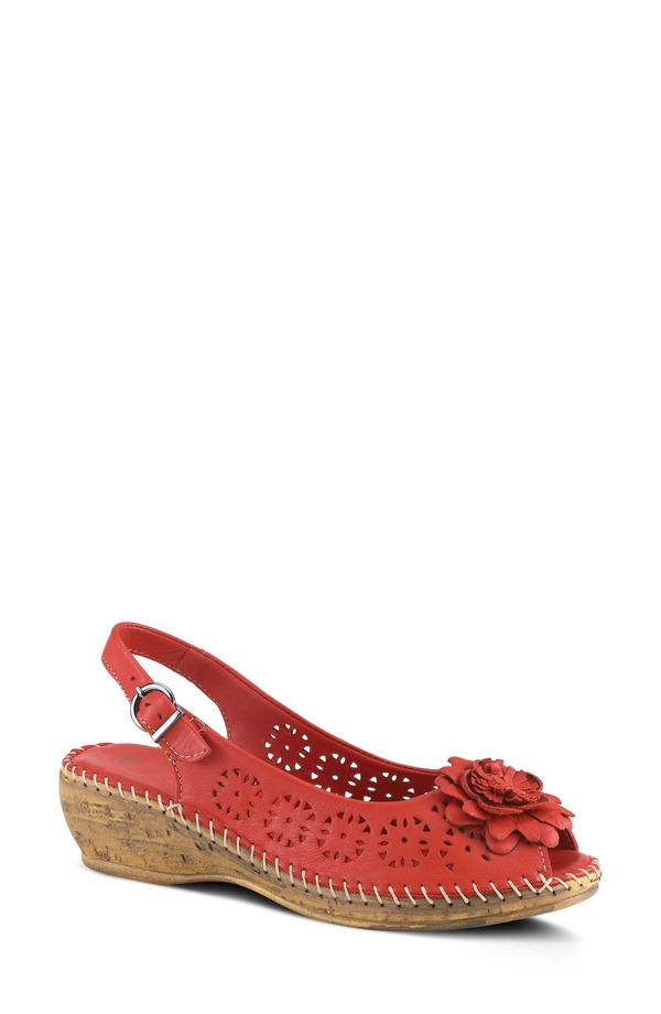 発条足取り レディース シューズ 踵 サンダル Spring Step Belford Slingback Sandal Red Leather 赤いこと