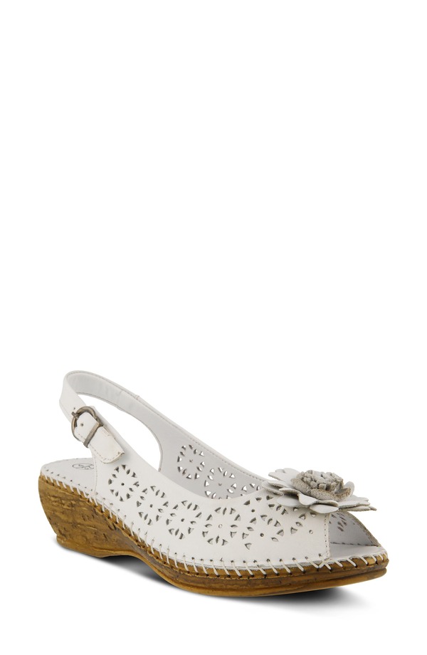 発条足取り レディース シューズ 踵 サンダル Spring Step Belford Slingback Sandal White Leather 白いこと