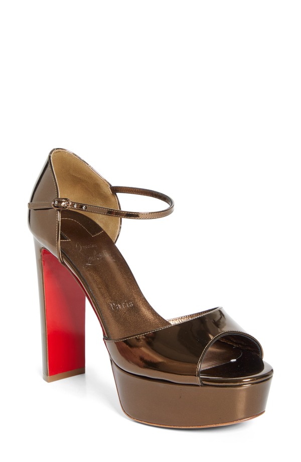 クリスチャン・ルブタン レディース シューズ サンダル トール Christian Louboutin Sandaloo Metallic Peep-Toe Sandal Bronzo/ Bronzo メタリック