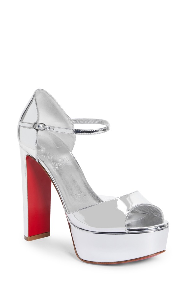 クリスチャン・ルブタン レディース シューズ サンダル トール Christian Louboutin Sandaloo Metallic Peep-Toe Sandal Silver シルバー