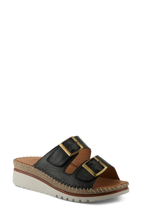 発条足取り レディース シューズ 踵 サンダル ミニ Spring Step Minisia Wedge Sandal Black 黒いこと