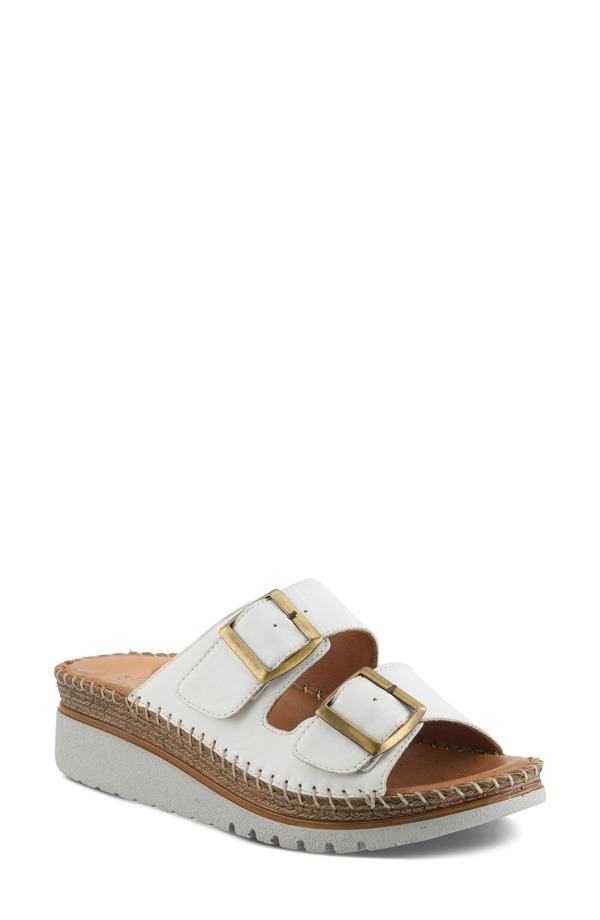 発条足取り レディース シューズ 踵 サンダル ミニ Spring Step Minisia Wedge Sandal White 白いこと