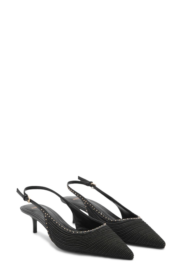 マンゴ レディース シューズ 踵 MANGO Straw Pointed Toe Slingback Pump Black 黒いこと
