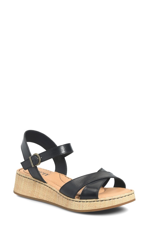 バーン レディース シューズ サンダル プラットフォーム Brn Cannes Platform Wedge Sandal Black Leather ブラック