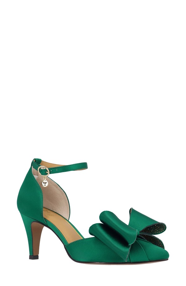 ジェイレニー レディース シューズ 踵 アンクル J. Rene Pammie Ankle Strap Bow Pump Emerald エメラルド