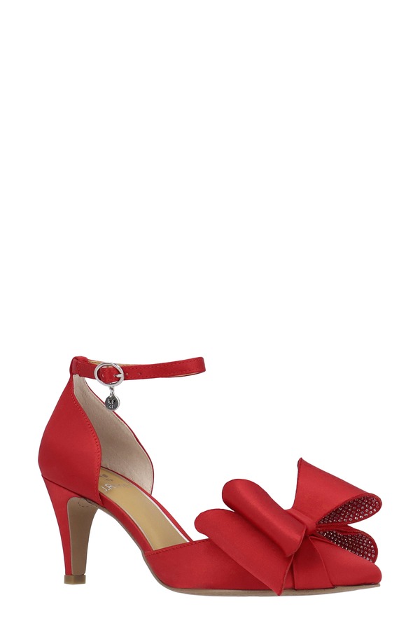 ジェイレニー レディース シューズ 踵 アンクル J. Rene Pammie Ankle Strap Bow Pump Red 赤いこと