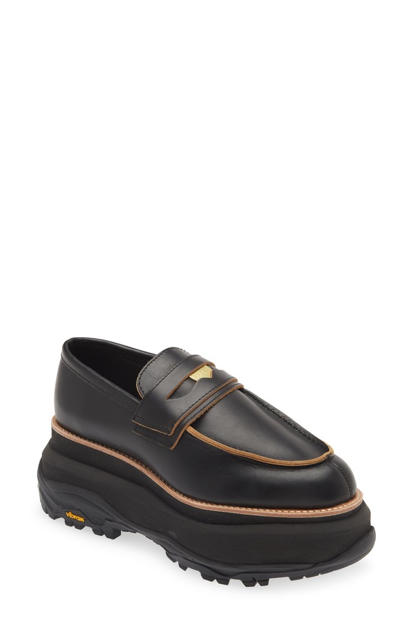 サカイ レディース シューズ スリッポン・ローファー プラットホーム Sacai Platform Penny Loafer Black 黒いこと
