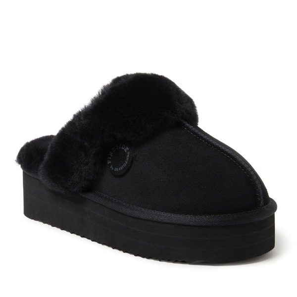 ディアフォームズ レディース シューズ サンダル プラットフォーム DEARFOAMS Fireside Melton Genuine Shearling Platform Scuff Slipper Black ブラック 16,546円