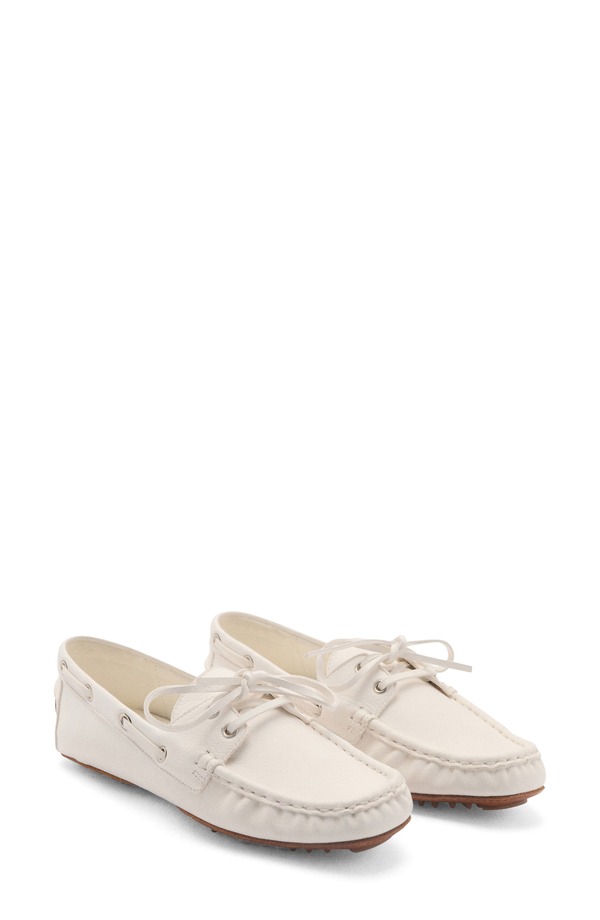 マンゴ レディース シューズ スリッポン・ローファー レース レザー MANGO Lace-Up Leather Boat Shoe White ホワイト