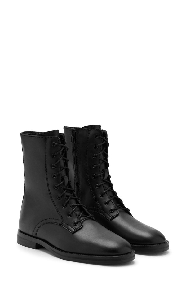 マンゴ レディース シューズ ブーツ・レインブーツ アンクル なめし革 MANGO Leather Ankle Boot Black 黒いこと