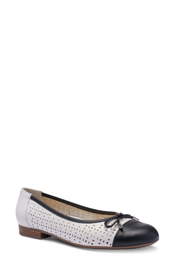 アラ レディース シューズ パンプス キャップ ara Sangria Cap Toe Flat White W/ Black ホワイト｜ReVida 店
