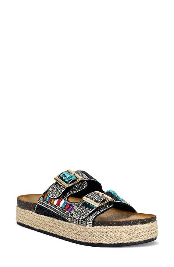 アザレア ワン レディース シューズ サンダル プラットフォーム AZALEA WANG Kaylum Embellished Platform Slide Sandal Black Multi ブラック