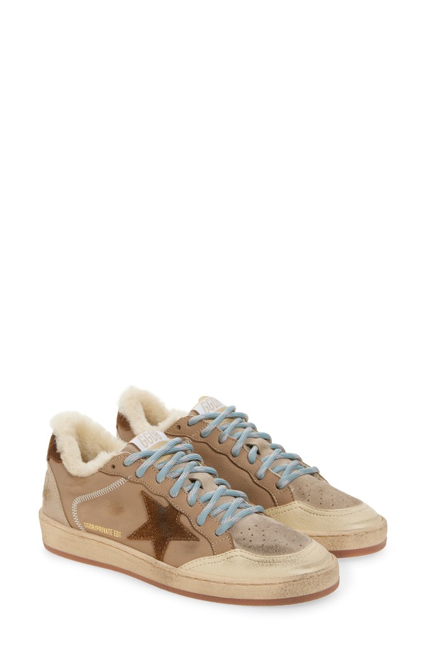 ゴールデングース レディース シューズ スニーカー Golden Goose Ball Star Low Top Faux Shearling Lined Sneaker Beige/ Burned Brown ブラウン｜ReVida 店