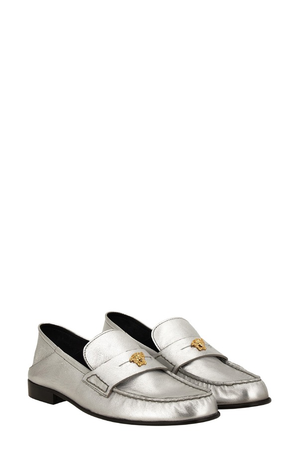 ヴェルサーチ レディース シューズ スリッポン・ローファー トール Versace Medusa Convertible Metallic Penny Loafer Silver-Versace Gold ゴールド