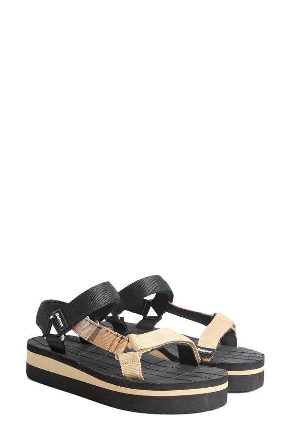 バブアー レディース シューズ ヒール サンダル Barbour Mila Wedge Sandal Black/ Dress Tartan ブラック|ReVida 店