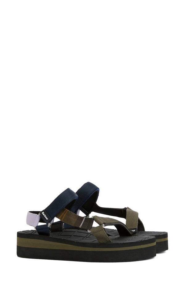 バブアー レディース シューズ ヒール サンダル Barbour Mila Wedge Sandal Olive/ Navy/ Classic Tartan ネイビー|ReVida 店