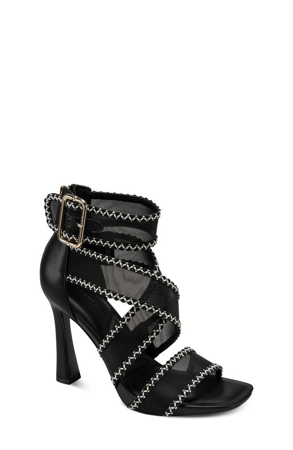 カール ラガーフェルド レディース シューズ サンダル アンクル KARLAGERFELD PARIS Careliz Ankle Strap Sandal Black/ White ホワイト｜ReVida 店